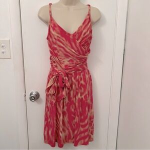 Jennifer Lopez Pink and Cream Sleeveless Wrap Dress